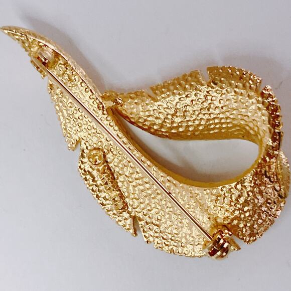 VTG Signed Sarah Coventry Gold Tone Leaf Brooch Mid Century 1960s Sculptural Pin - Picture 8 of 11